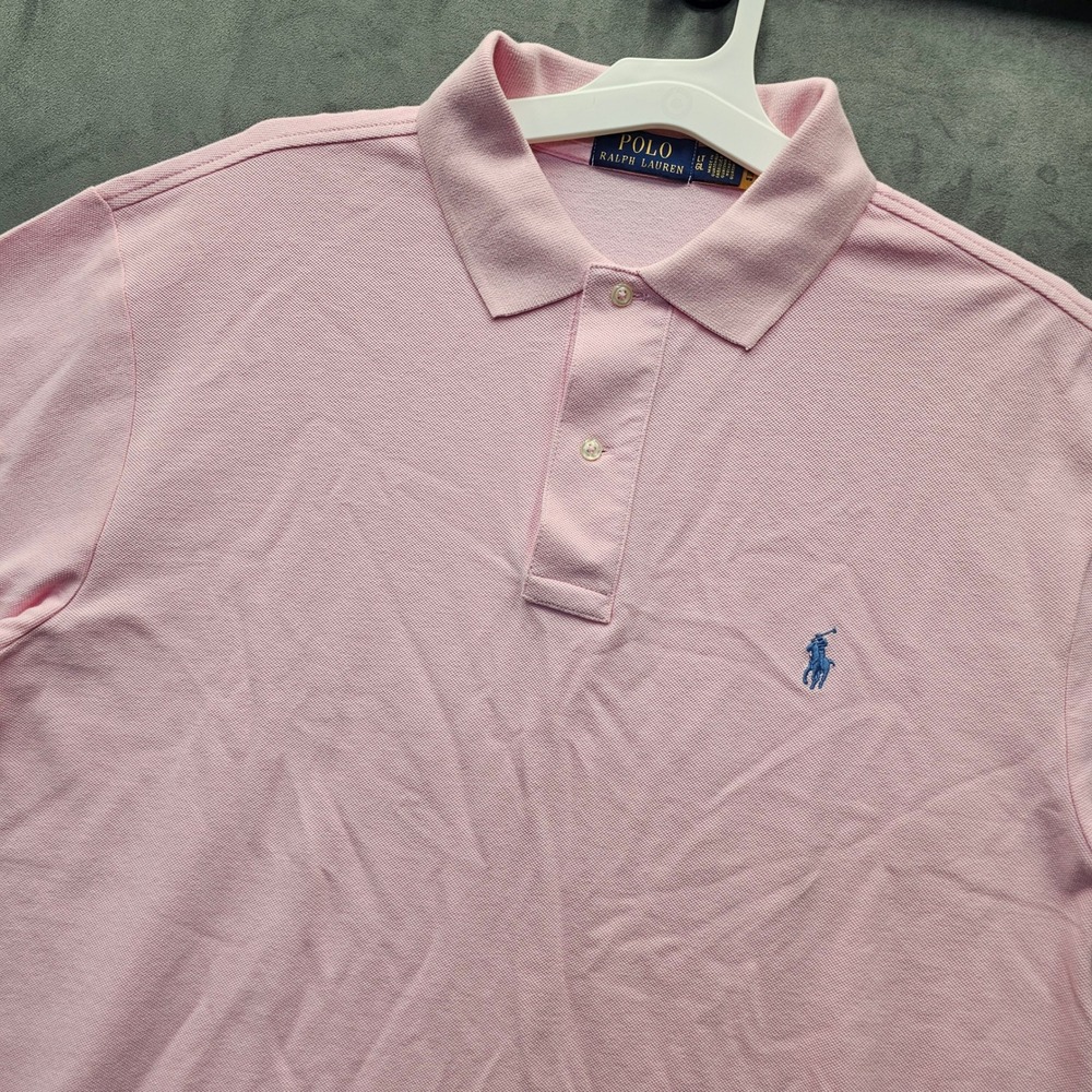 POLO RALPH LAUREN Mens Pink Cotton Pique Short Sleeve Polo Shirt Size LT